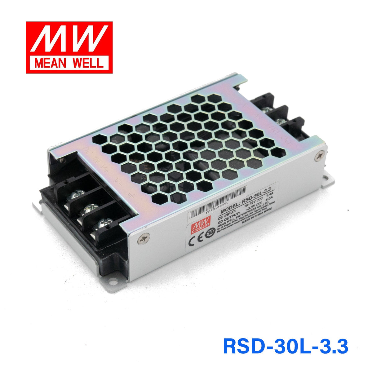 Mean Well RSD-30L-3.3 DC-DC Converter - 19.8W - 18~72V in 3.3V out 6A - RSD-30L-3.3 - powersupplymall.com