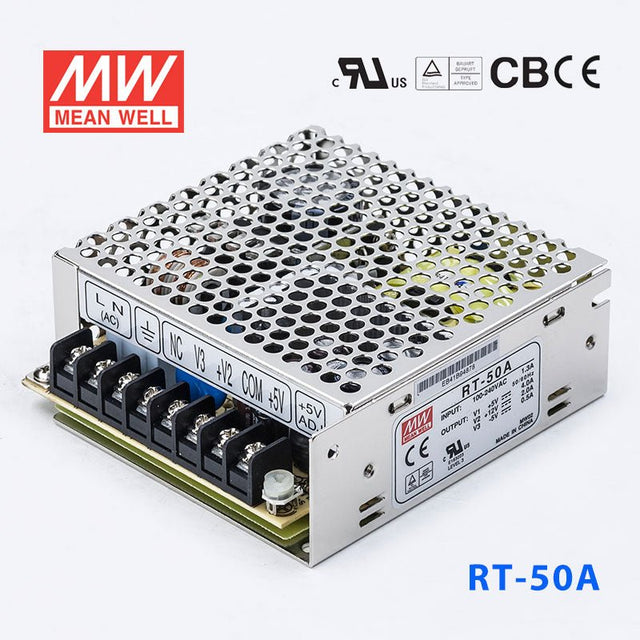Mean Well RT-50A Power Supply 50W 5V 12V -5V 4A - RT-50A - powersupplymall.com