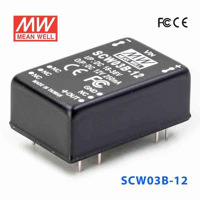 Mean Well SCW03B - 12 DC - DC Converter - 3W 18~36V DC in 12V out - SCW03B-12 - powersupplymall.com