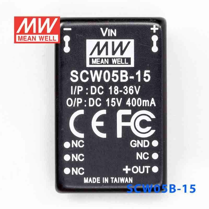Mean Well SCW05B-15 DC-DC Converter - 5W 18~36V DC in 15V out 400mA - SCW05B-15 - powersupplymall.com
