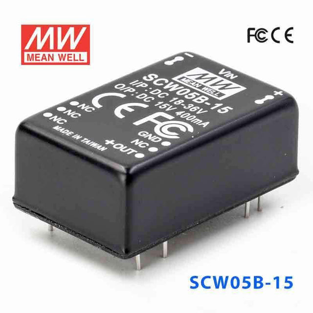 Mean Well SCW05B-15 DC-DC Converter - 5W 18~36V DC in 15V out 400mA - SCW05B-15 - powersupplymall.com