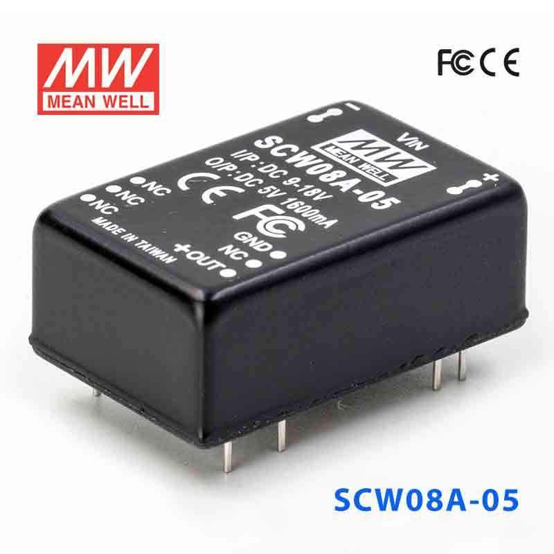 Mean Well SCW08A-05 DC-DC Converter - 8W 9~18V DC in 5V out 1.6A - SCW08A-05 - powersupplymall.com