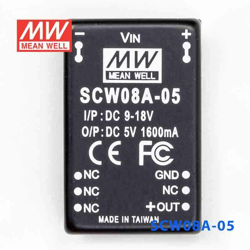 Mean Well SCW08A-05 DC-DC Converter - 8W 9~18V DC in 5V out 1.6A - SCW08A-05 - powersupplymall.com
