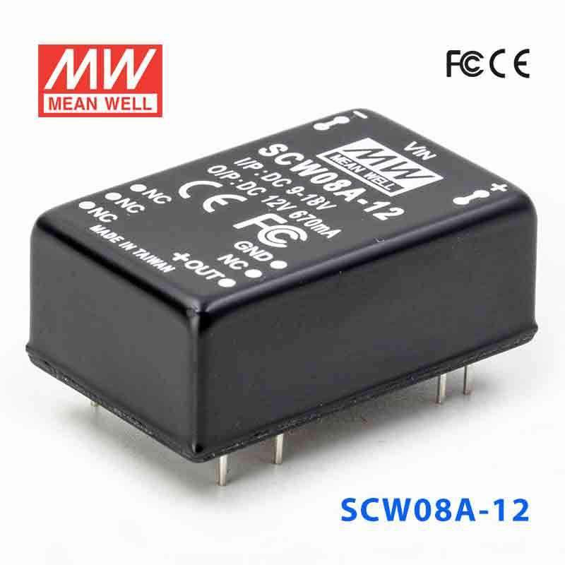 Mean Well SCW08A-12 DC-DC Converter - 8W 9~18V DC in 12V out 670mA - SCW08A-12 - powersupplymall.com