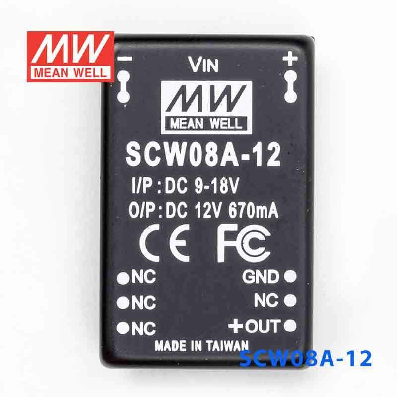 Mean Well SCW08A-12 DC-DC Converter - 8W 9~18V DC in 12V out 670mA - SCW08A-12 - powersupplymall.com