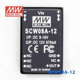 Mean Well SCW08A-12 DC-DC Converter - 8W 9~18V DC in 12V out 670mA - SCW08A-12 - powersupplymall.com