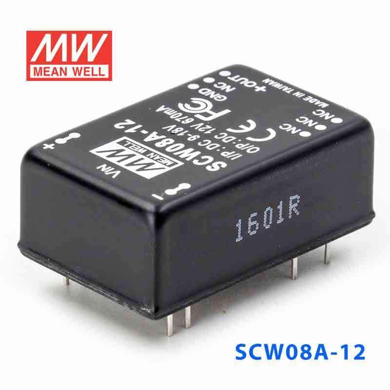 Mean Well SCW08A-12 DC-DC Converter - 8W 9~18V DC in 12V out 670mA - SCW08A-12 - powersupplymall.com