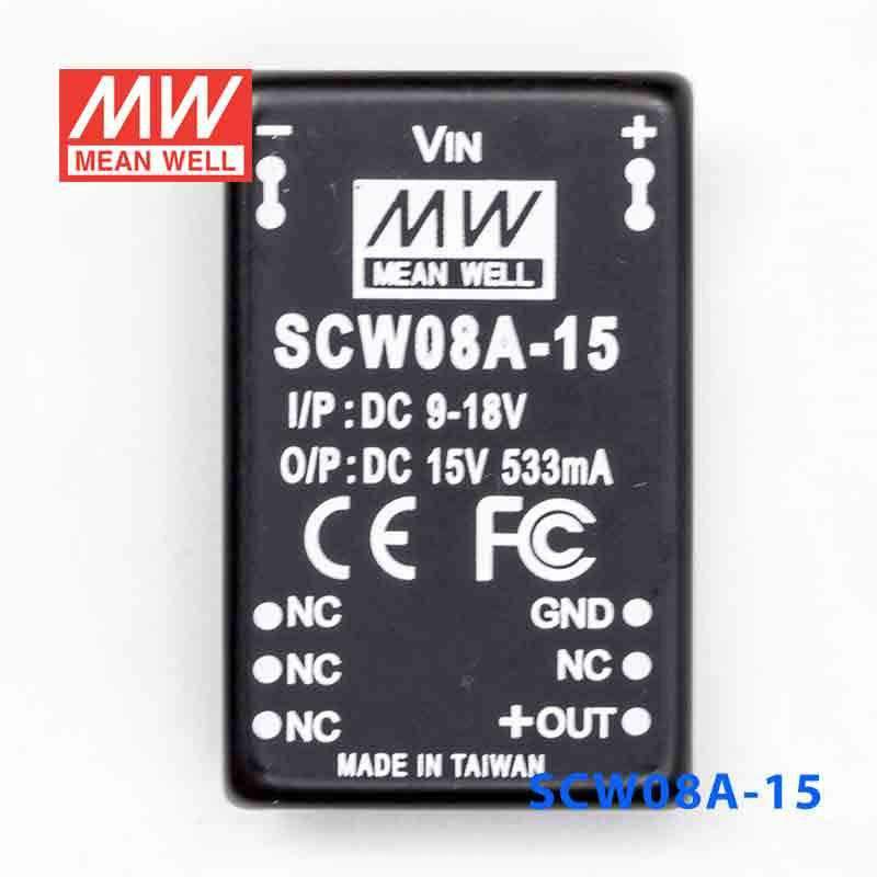 Mean Well SCW08A-15 DC-DC Converter - 8W 9~18V DC in 15V out 533mA - SCW08A-15 - powersupplymall.com
