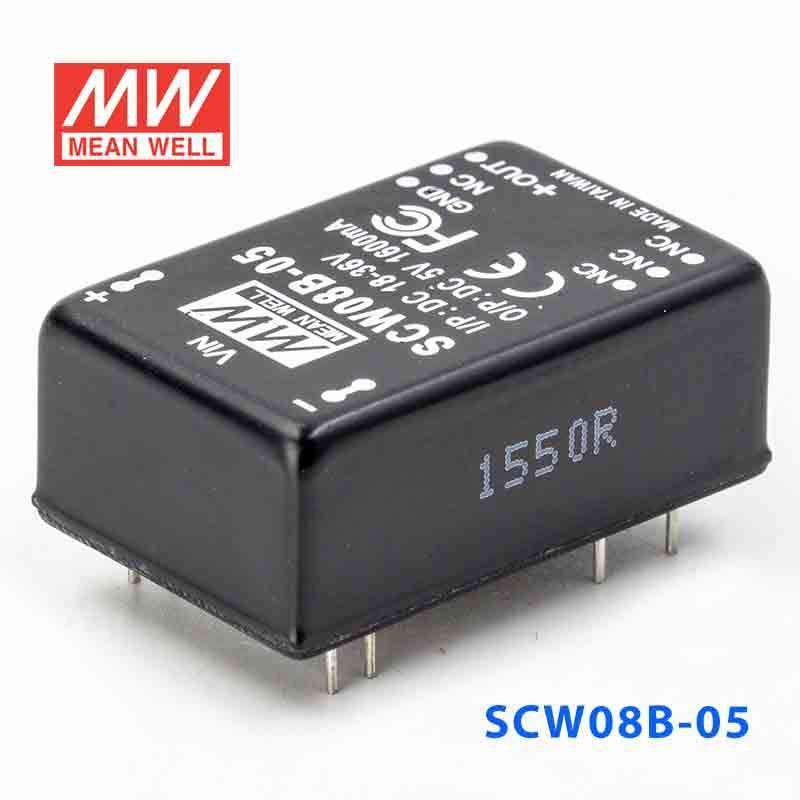 Mean Well SCW08B-05 DC-DC Converter - 8W 18~36V DC in 5V out 1.6A - SCW08B-05 - powersupplymall.com