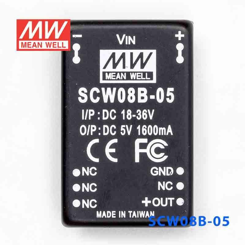 Mean Well SCW08B-05 DC-DC Converter - 8W 18~36V DC in 5V out 1.6A - SCW08B-05 - powersupplymall.com