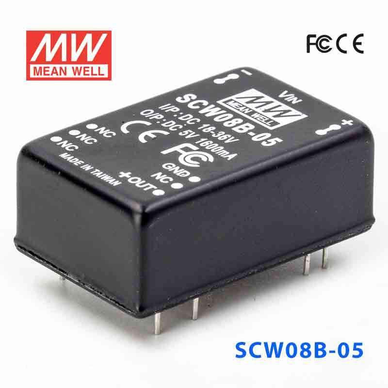Mean Well SCW08B-05 DC-DC Converter - 8W 18~36V DC in 5V out 1.6A - SCW08B-05 - powersupplymall.com