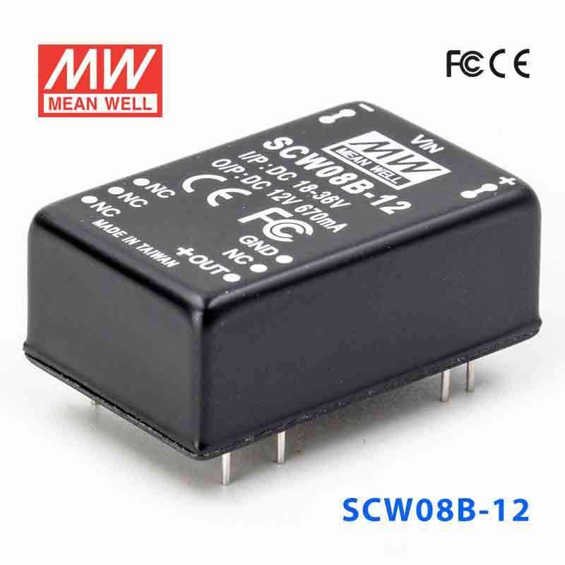 Mean Well SCW08B-12 DC-DC Converter - 8W 18~36V DC in 12V out 670mA - SCW08B-12 - powersupplymall.com