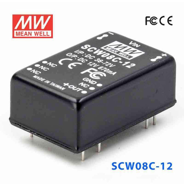 Mean Well SCW08C-12 DC-DC Converter - 8W 36~72V DC in 12V out 670mA - SCW08C-12 - powersupplymall.com
