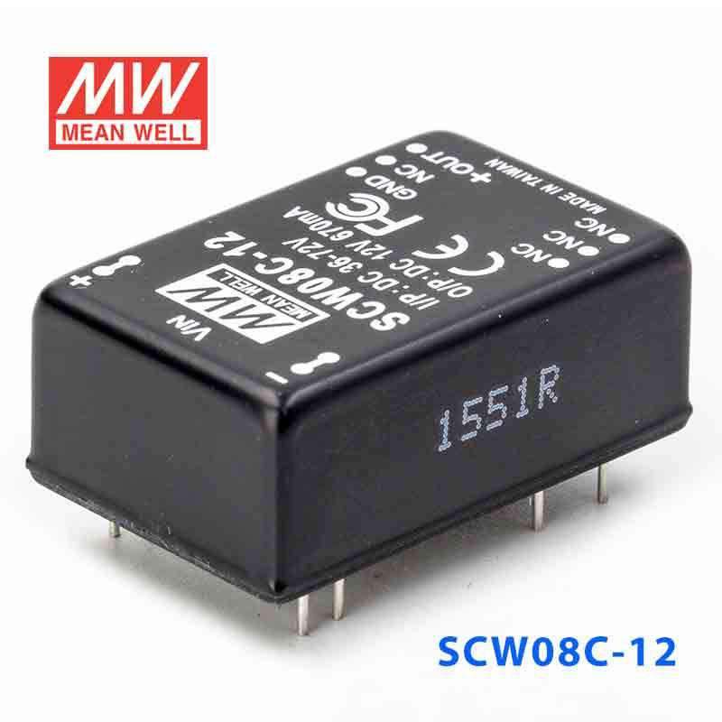 Mean Well SCW08C-12 DC-DC Converter - 8W 36~72V DC in 12V out 670mA - SCW08C-12 - powersupplymall.com