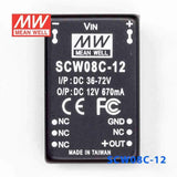 Mean Well SCW08C-12 DC-DC Converter - 8W 36~72V DC in 12V out 670mA - SCW08C-12 - powersupplymall.com