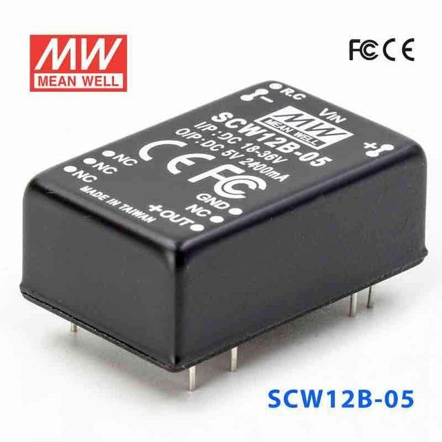 Mean Well SCW12B-05 DC-DC Converter - 12W 18~36V DC in 5V out 2.4A - SCW12B-05 - powersupplymall.com