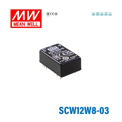 Mean Well SCW12W8-03 DC-DC Converter - 12W 9~75V DC in 3.3V out 10mA