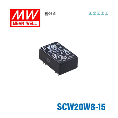 Mean Well SCW20W8-15 DC-DC Converter - 20W 9~75V DC in 15V out 10mA