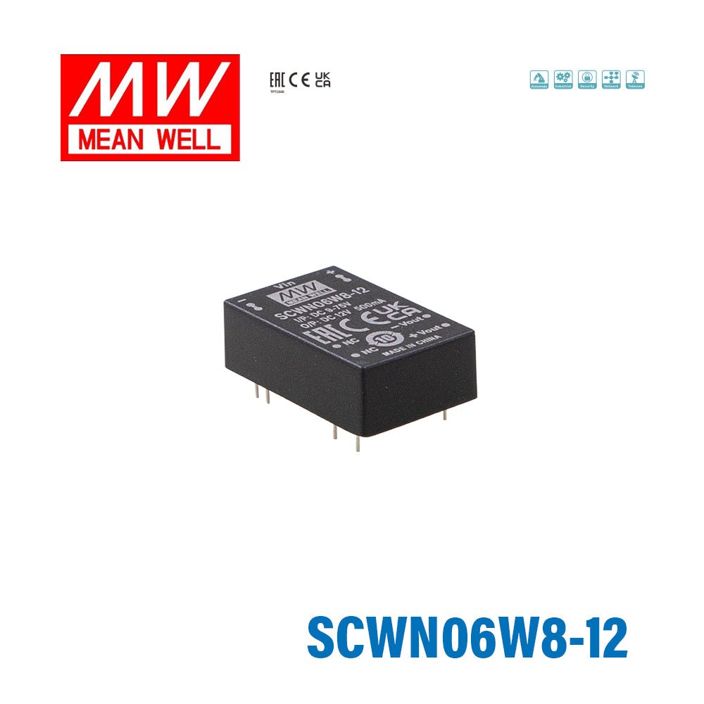 Mean Well SCWN06W8-12 DC-DC Converter - 6W 9~75V DC in 12V out 5mA - SCWN06W8-12 - powersupplymall.com