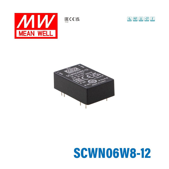 Mean Well SCWN06W8-12 DC-DC Converter - 6W 9~75V DC in 12V out 5mA - SCWN06W8-12 - powersupplymall.com