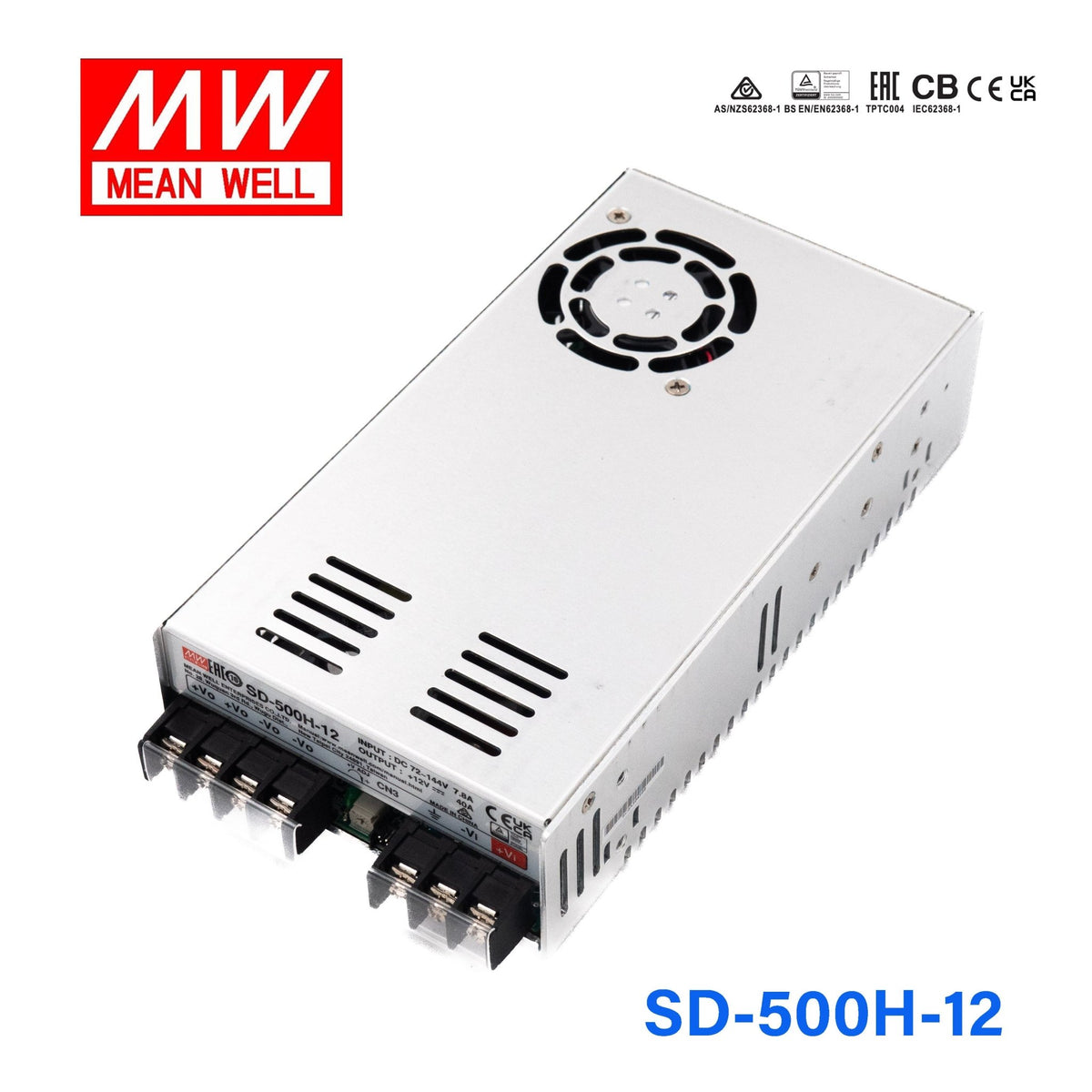 Mean Well SD-500H-12 DC-DC Converter - 480W - 72~144V in 12V out 40A - SD-500H-12 - powersupplymall.com