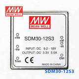 Mean Well SDM30-12S3 DC-DC Converter - 16.5W - 9.2~18V in 3.3V out 5A - SDM30-12S3 - powersupplymall.com