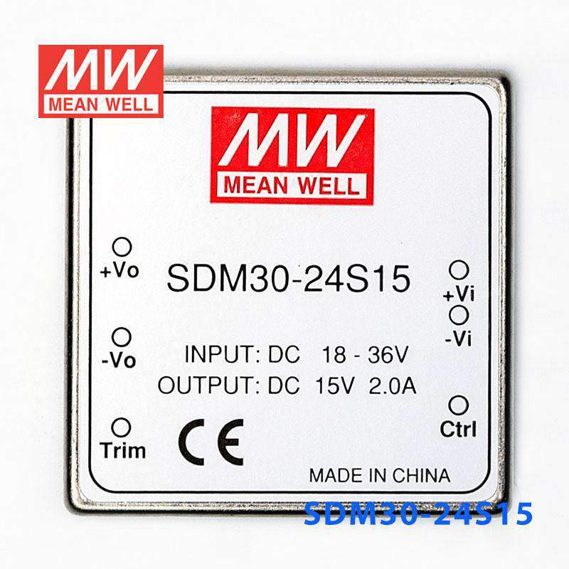 Mean Well SDM30-24S15 DC-DC Converter - 30W - 18~36V in 15V out 2A - SDM30-24S15 - powersupplymall.com