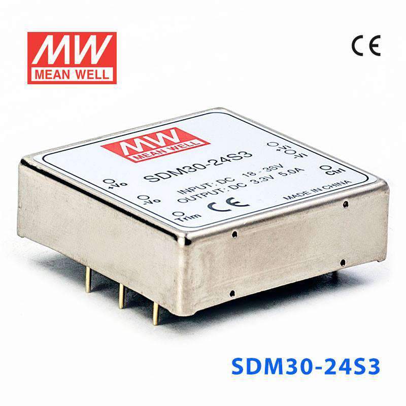 Mean Well SDM30-24S3 DC-DC Converter - 16.5W - 18~36V in 3.3V out 5A - SDM30-24S3 - powersupplymall.com