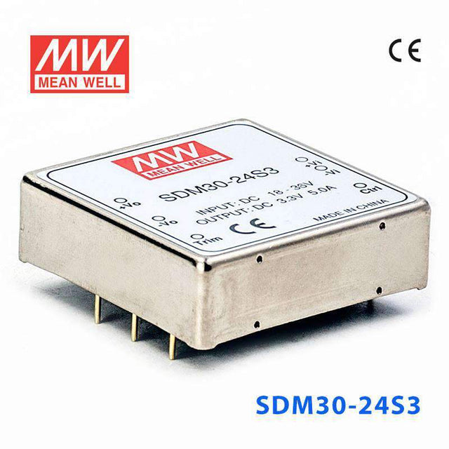 Mean Well SDM30-24S3 DC-DC Converter - 16.5W - 18~36V in 3.3V out 5A - SDM30-24S3 - powersupplymall.com
