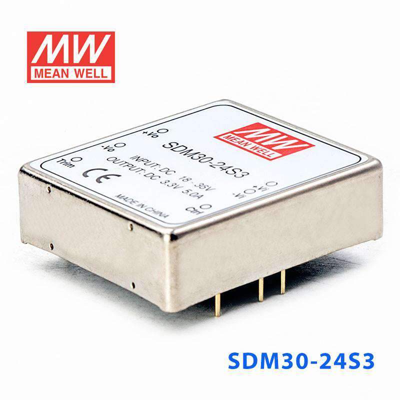 Mean Well SDM30-24S3 DC-DC Converter - 16.5W - 18~36V in 3.3V out 5A - SDM30-24S3 - powersupplymall.com