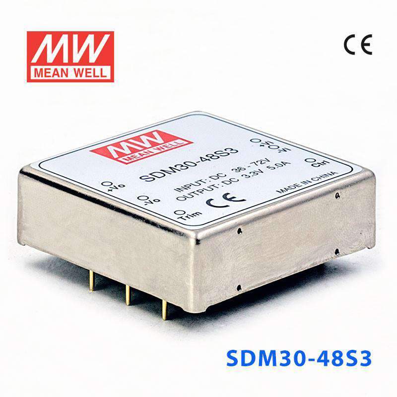Mean Well SDM30-48S3 DC-DC Converter - 16.5W - 36~72V in 3.3V out 5A - SDM30-48S3 - powersupplymall.com