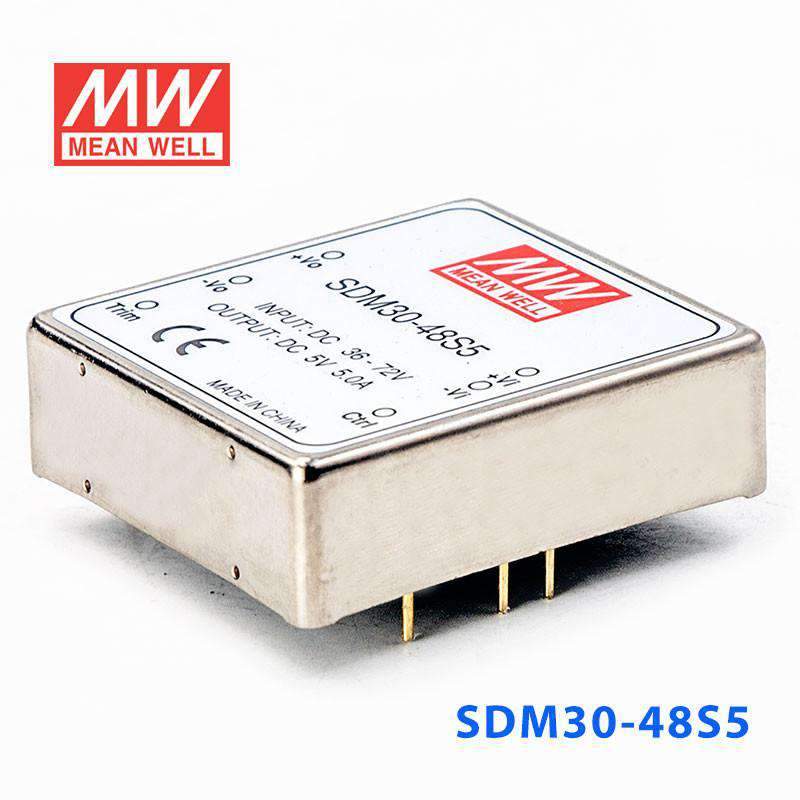 Mean Well SDM30-48S5 DC-DC Converter - 25W - 36~72V in 5V out 5A - SDM30-48S5 - powersupplymall.com