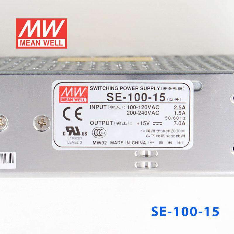 Mean Well SE-100-15 Power Supply 100W 15V 7A - SE-100-15 - powersupplymall.com