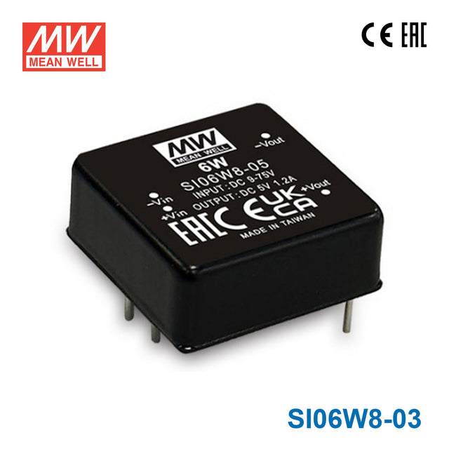 Mean Well SI06W8-03 8:1 Ultra-Wide Input DC-DC Regulated Converter, Single Output 6W 3.3V 1.82A - SI06W8-03 - powersupplymall.com