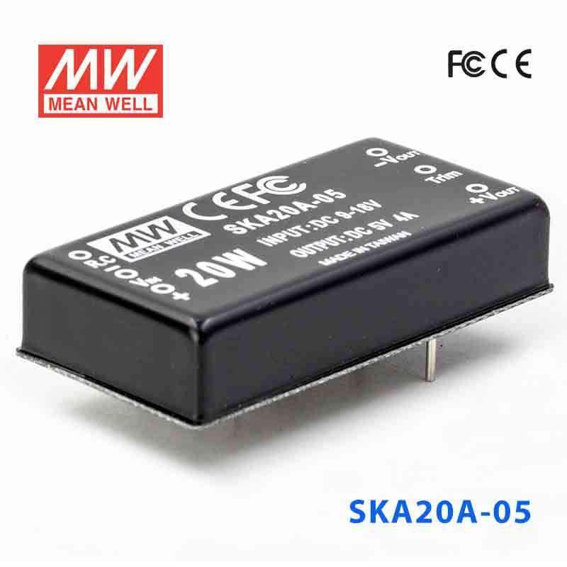 Mean Well SKA20A-05 DC-DC Converter - 20W - 9~18V in 5V out 4A - SKA20A-05 - powersupplymall.com