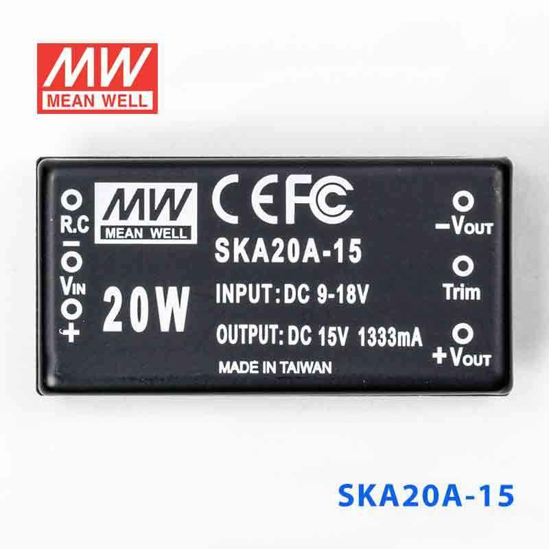 Mean Well SKA20A-15 DC-DC Converter - 20W - 9~18V in 15V out 1.33A - SKA20A-15 - powersupplymall.com