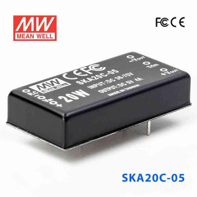 Mean Well SKA20C-05 DC-DC Converter - 20W - 36~75V in 5V out 4A - SKA20C-05 - powersupplymall.com