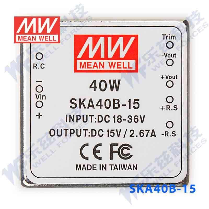 Mean Well SKA40B-15 DC-DC Converter - 35W - 18~36V in 15V out 2.67A - SKA40B-15 - powersupplymall.com