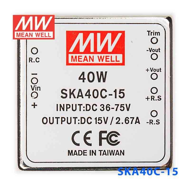 Mean Well SKA40C-15 DC-DC Converter - 35W - 36~75V in 15V out 2.67A - SKA40C-15 - powersupplymall.com