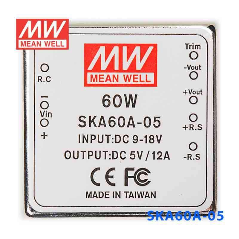 Mean Well SKA60A-05 DC-DC Converter - 60W - 9~18V in 5V out 12A - SKA60A-05 - powersupplymall.com