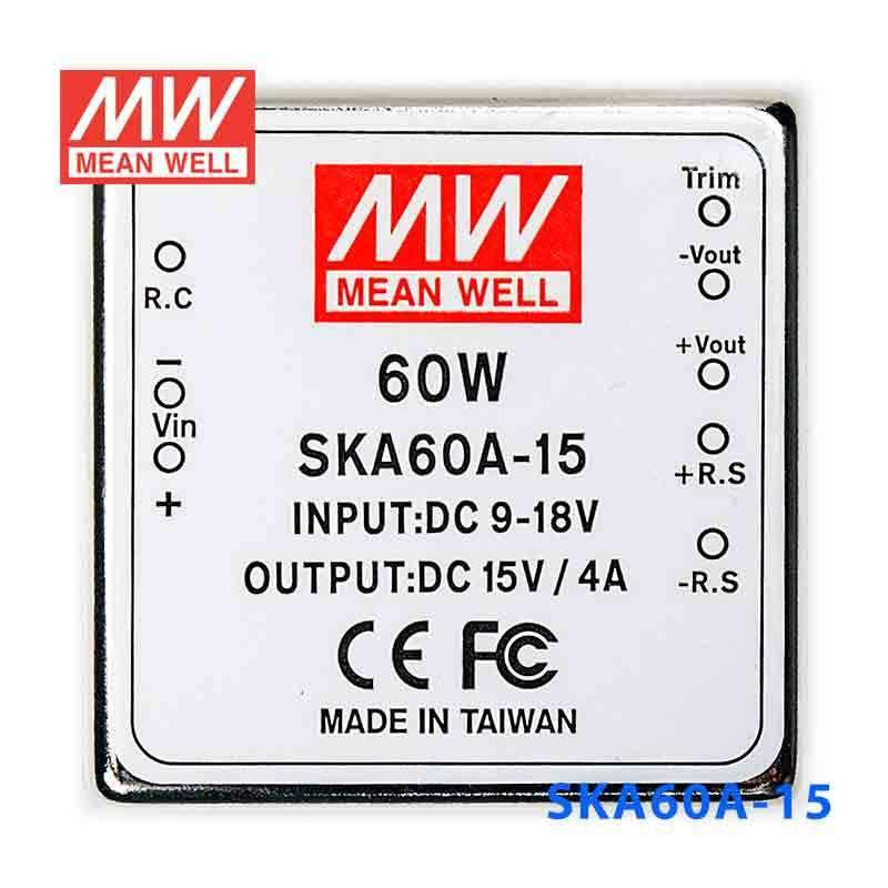 Mean Well SKA60A-15 DC-DC Converter - 60W - 9~18V in 15V out 4A - SKA60A-15 - powersupplymall.com