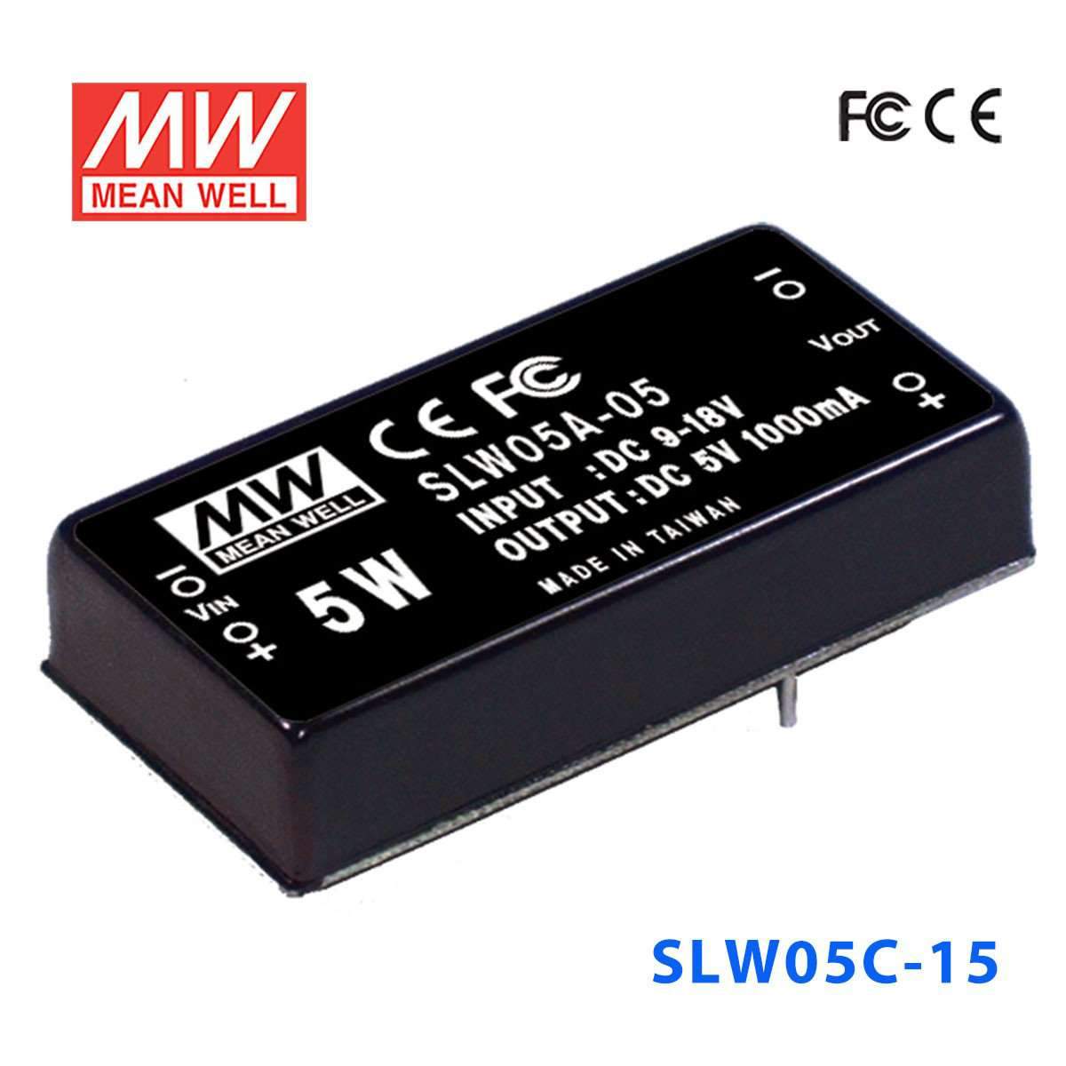 Mean Well SLW05C-15 DC-DC Converter - 5W - 36~72V in 15V out 333mA - SLW05C-15 - powersupplymall.com