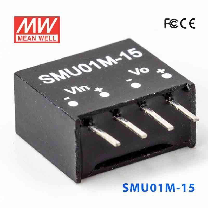 Mean Well SMU01M-15 DC-DC Converter - 1W - 10.8~13.2V in 15V out 67mA - SMU01M-15 - powersupplymall.com