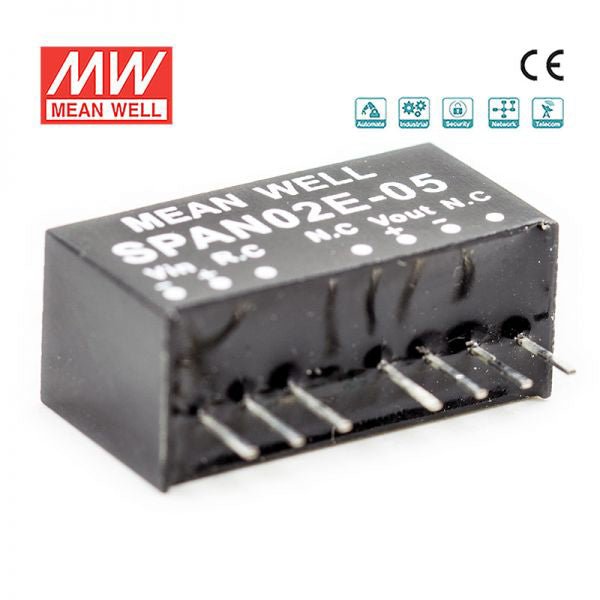 Mean Well SPAN02E-05 DC-DC Converter - 2W - 4.5~9V in 5V out 400mA - SPAN02E-05 - powersupplymall.com