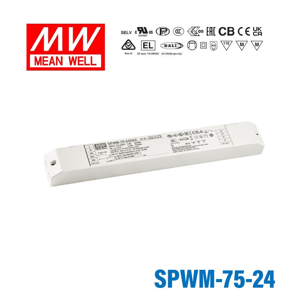 MEAN WELL SPWM-75-24 76.8W 24V CV LED Driver 3.2A - SPWM-75-24 - powersupplymall.com