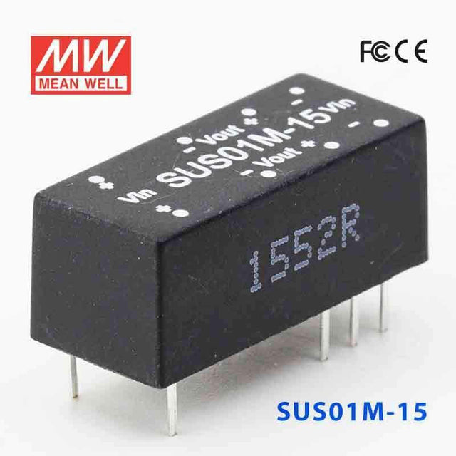 Mean Well SUS01M-15 DC-DC Converter - 1W - 10.8~13.2V in 15V out - SUS01M-15 - powersupplymall.com