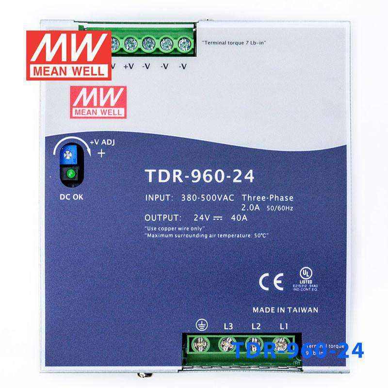 Mean Well TDR-960-24 Single Output Industrial Power Supply 960W 24V 40A - DIN Rail - TDR-960-24 - powersupplymall.com