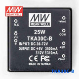 Mean Well TKA30C-B DC-DC Converter - 25W - 36~72V in ±12V out - TKA30C-B - powersupplymall.com