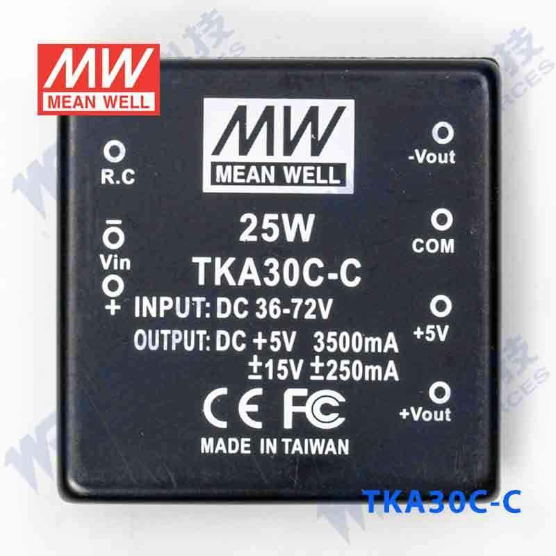 Mean Well TKA30C-C DC-DC Converter - 25W - 36~72V in ±12V out - TKA30C-C - powersupplymall.com