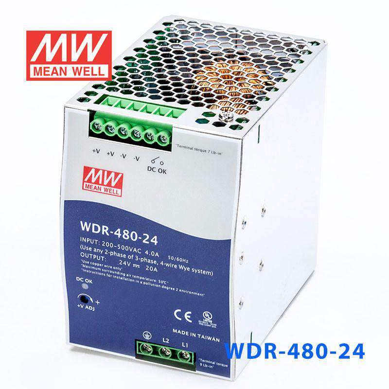 Mean Well WDR - 480 - 24 Single Output Industrial Power Supply 480W 24V - DIN Rail - WDR - 480 - 24 - powersupplymall.com